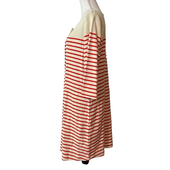 NEW On 34th Striped Casual Jersey Knit Dress Large Ivory & Red Striped Coastal - Picture 3 of 8